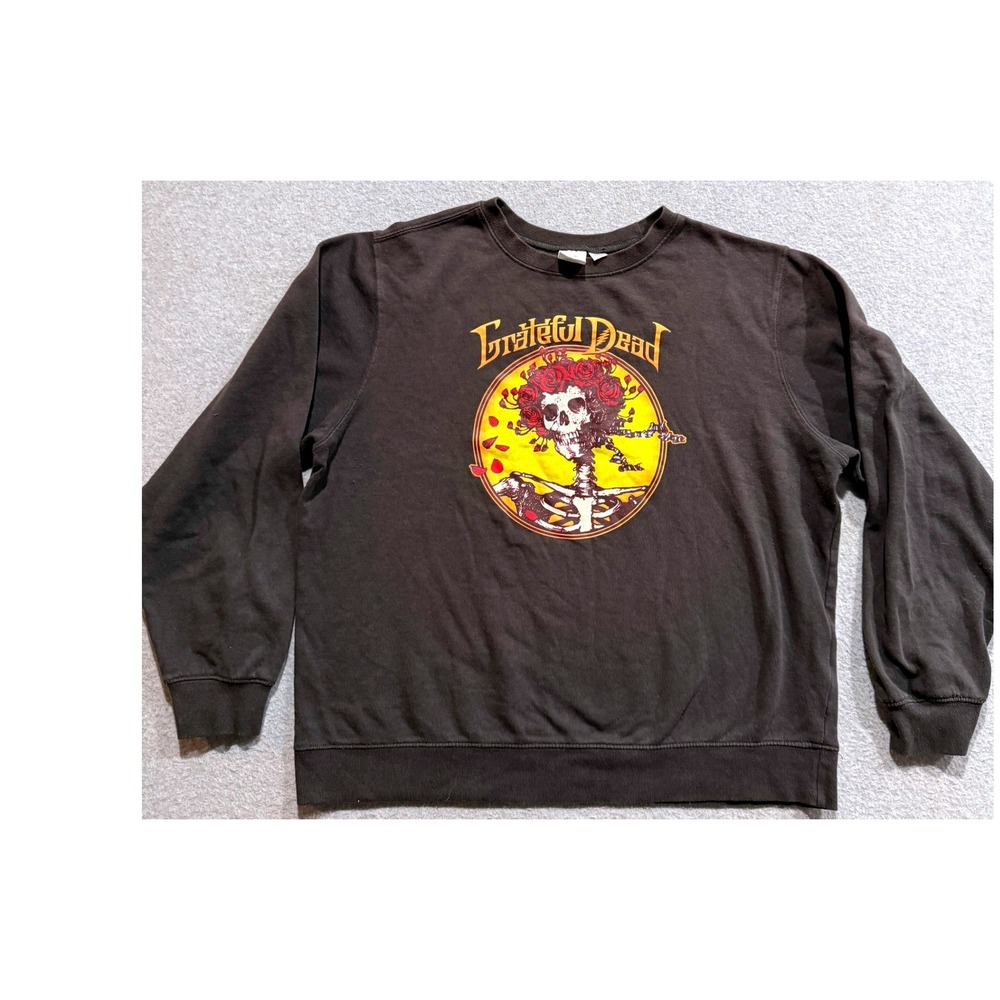 Grateful Dead Bertha Skull Roses Graphic Sweatshirt Dark Gray XXL Pullover